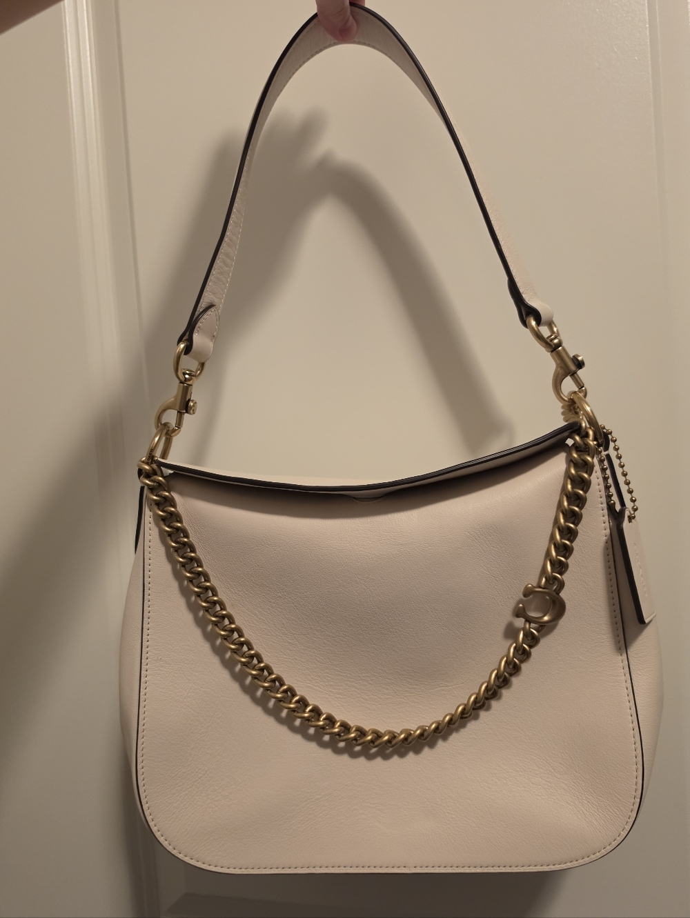 Coach Chalk Smooth Leather Signature Chain Hobo Shoulder Bag NWT 89178